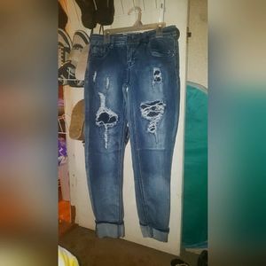 Hot Kiss Cat Cropped Ripped Jeans